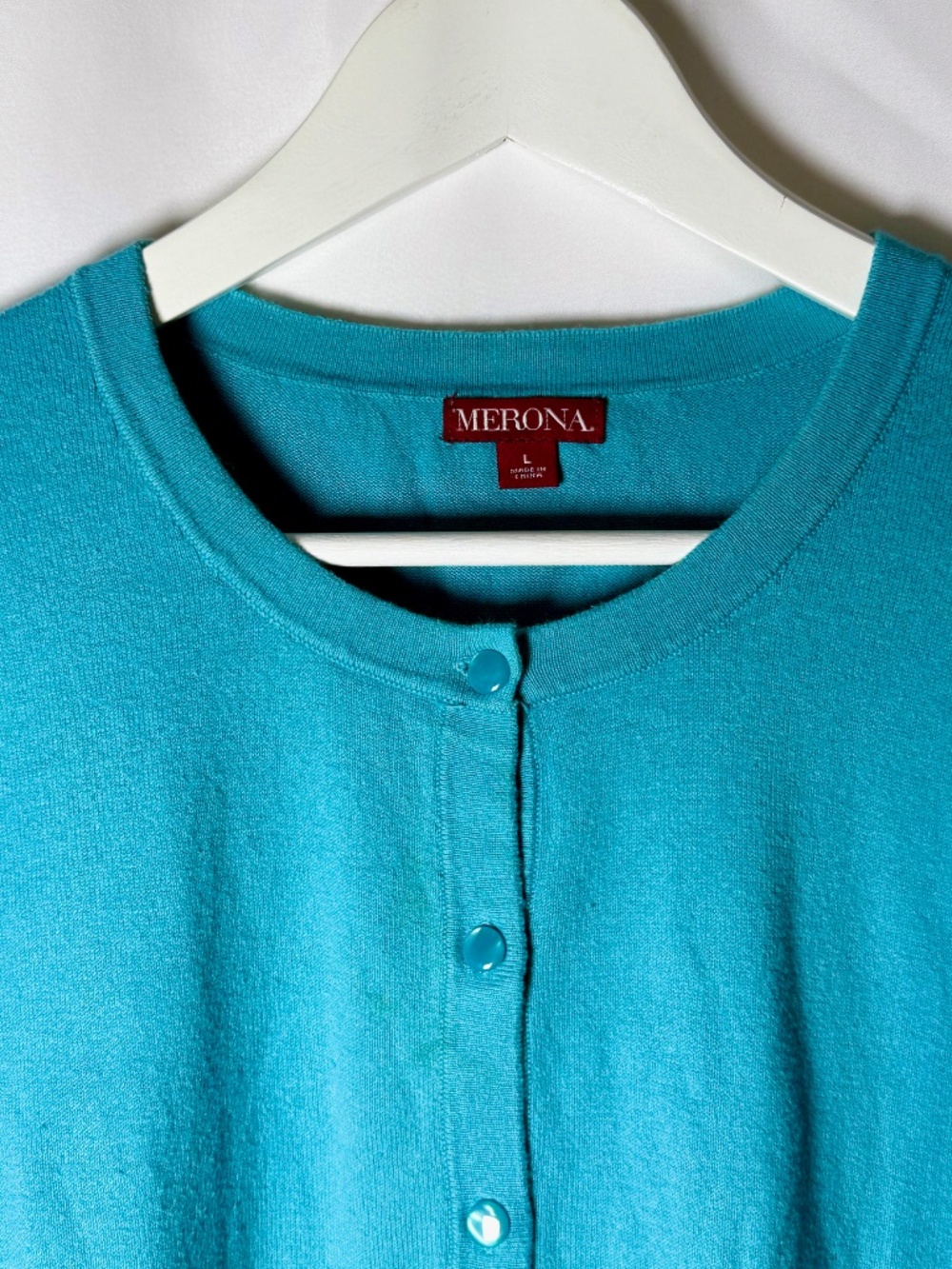 Merona Women's Teal Button Front Cardigan Sweater 3/4 Sleeve Size L - Picture 6 of 6